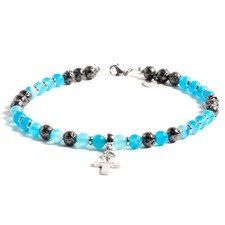 Cavigliera con croce pietra naturale Agata Azzurra Lava Vulcanica Desja donna