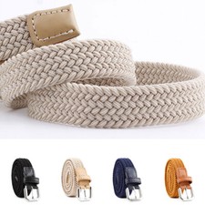 Unisex Men Women Canvas Elastic Fabric Woven Casual Stretch Braided Belt  