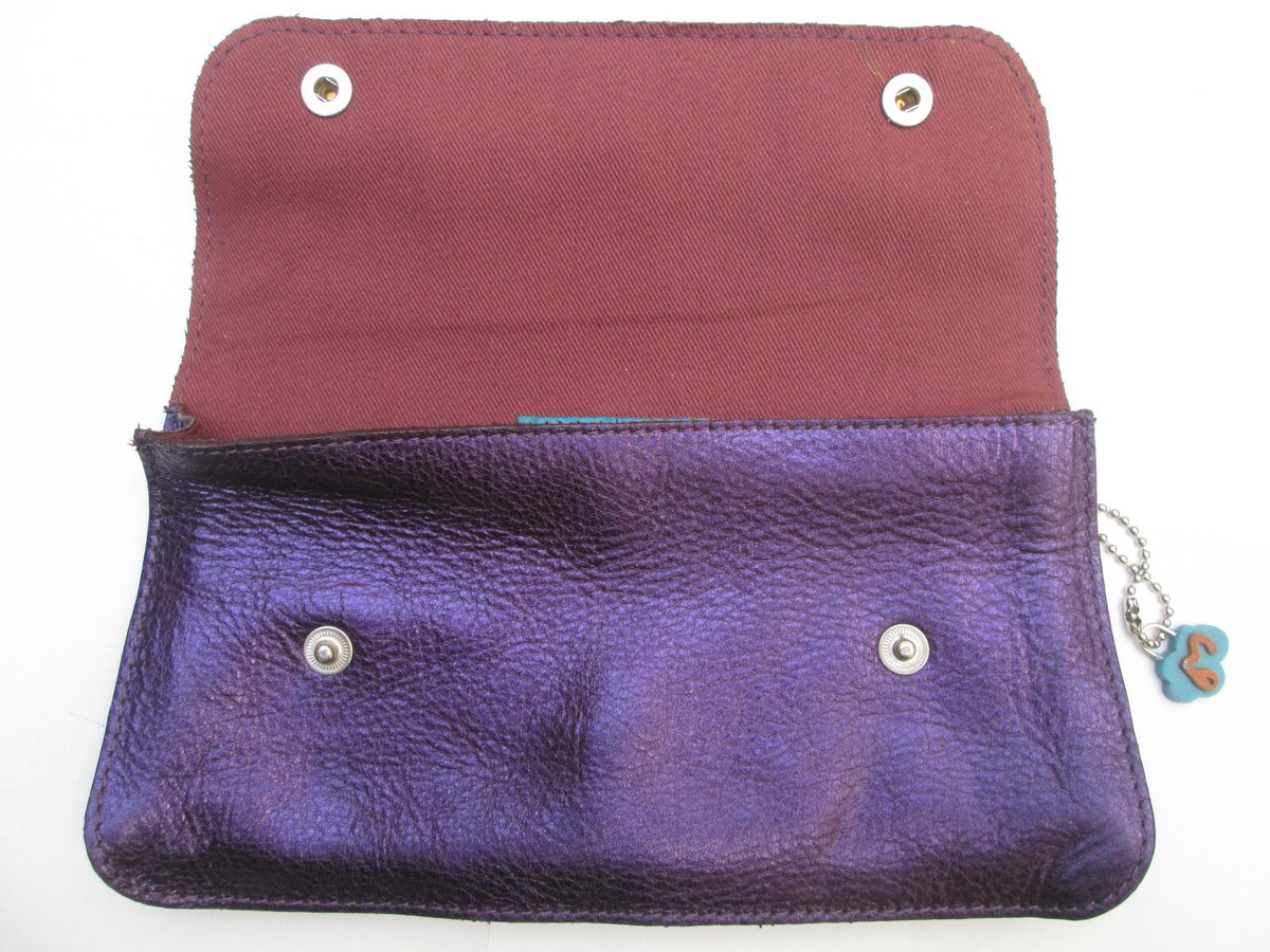 Portefeuille Compagnon MAMIX En Cuir Vintage - Violet Brillant | Porte-monnaie Femme Occasion élégant