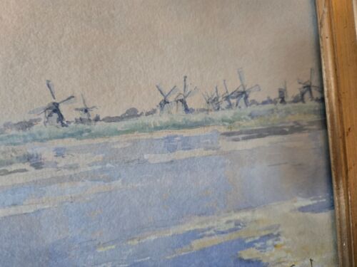 Antique framed Watercolor painting sea and windmill scene signed Zogal, Sogal? - Picture 4 of 7