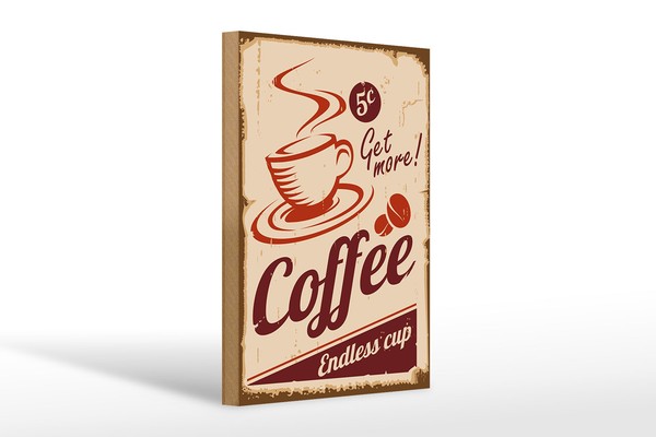 Holzschild Retro 20X30 Cm Coffee Endless Cup Kaffee Holz Deko Schild Wooden Sign-image