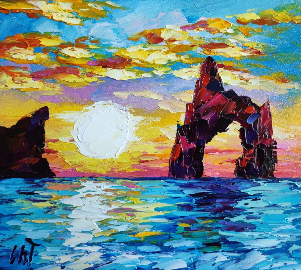 【F4号】good blue(spelling) 油絵 oil painting Impressive Oil Painting. Original. Small Art. Signed by
