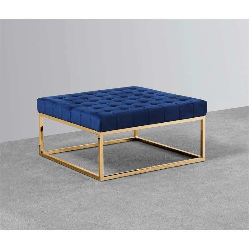 Best Master Velvet Upholstery Square Ottoman Coffee Table Navy