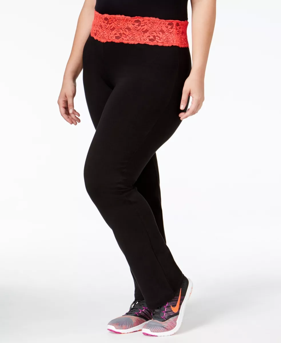 Material Girl Womens Active Plus Size Lace-Trim Yoga Pants Hot Chilli 1X