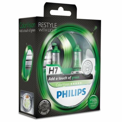 2x Green H7 Headlight Bulbs PHILIPS 12972CVPGS2 ColorVision 12V 55W PX26d
