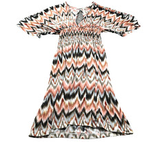 Cristina Love Womens Dress Sz S Zig Zag Print V-Neck Smocked Waist Short Sleeve