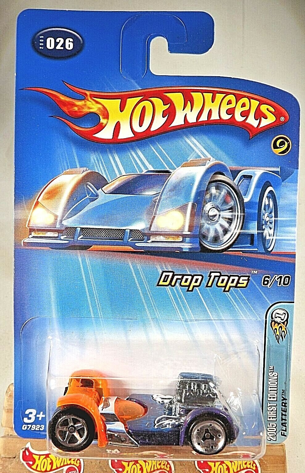 2005 Hot Wheels #26 First Editions-Drop Tops 6/10 FLATTERY Purple/Orange w/5 Sp