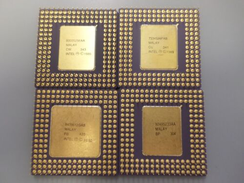 Lot 4 Intel 486SX-33 A80486SX 33 MHz i486 SX Socket 3 processor gold - Afbeelding 1 van 2