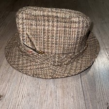 Vintage FEDORA Tweed Wool Pork Pie HAT Richman Brothers Brown size Small 6 5/8