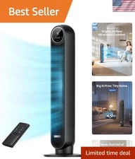 Compact Tower Fan with 8-Hour Timer, 25ft/s Efficiency, Remote Control, Black