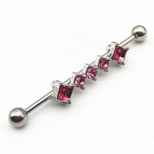 2Pcs 14G Industrial Barbell Pink Crystal Stainless Steel Cartilage Stud Earring