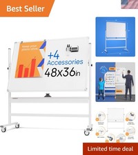 Rolling Dry Erase Board 48 x 36 - Large Portable Magnetic Whiteboard with Sta...