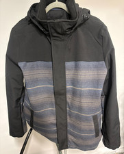 Pendleton Coat Mens Large Black Blue Striped Wool Blend Hooded Softshell Jacket