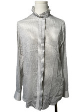 Banana Republic Ruffle Trim Blouse Women  s M White Gray Career Feminine