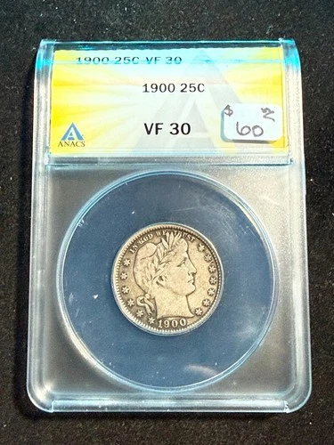 1900 BARBER HEAD QUARTER ANACS VF 30