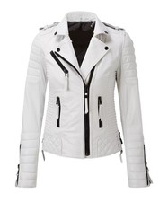 Women's White Leather Jacket Biker Moto Pure Lambskin Motorcycle Custom Made Fit