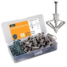 50 PCS Drywall Anchor Kit Hollow Wall Screws Plastic Drilling Grey Fasteners