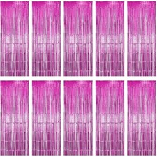 10 Pack Pink Fringe Backdrop, Pink Tinsel Bac...