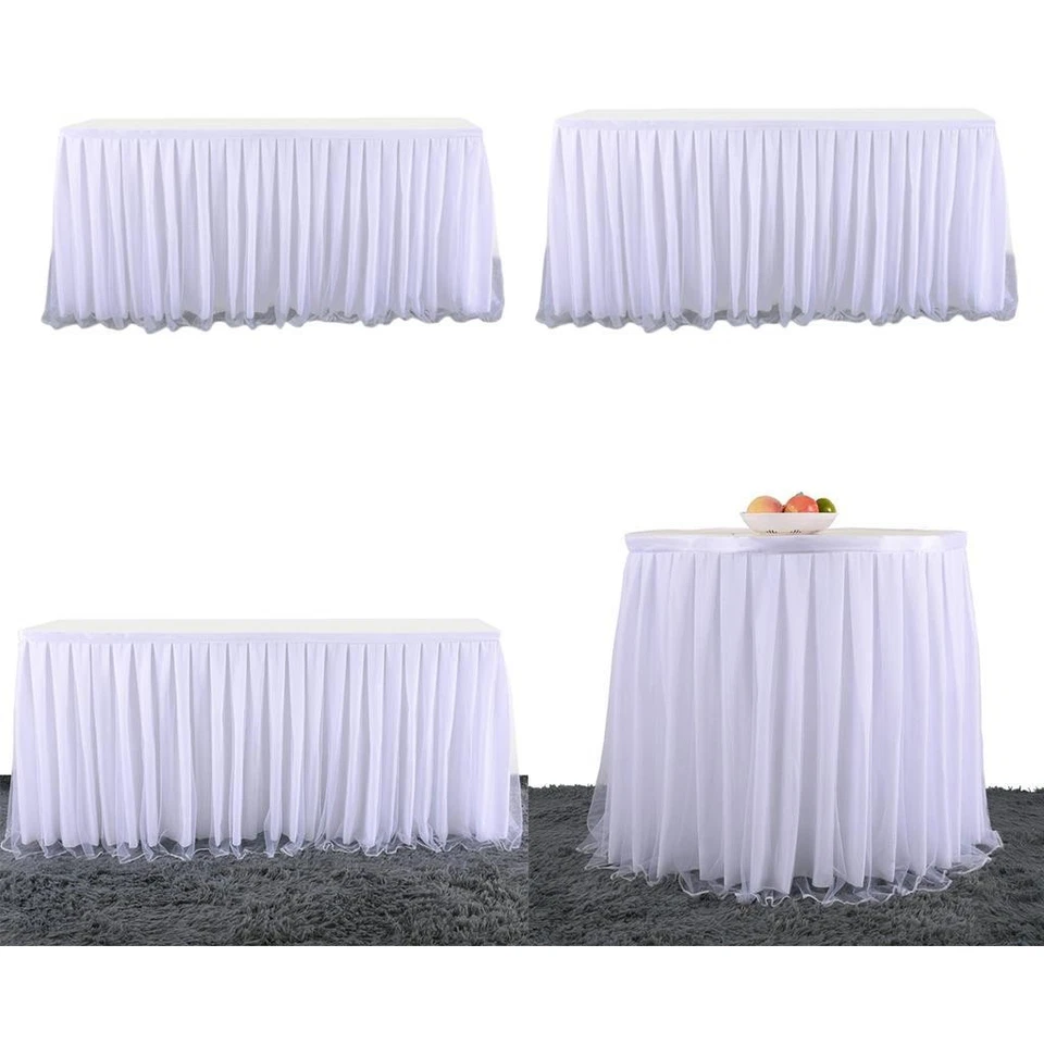 Jupe de table blanche plissée pour mariage, nappe de banquet, décoration de - Photo 1/1