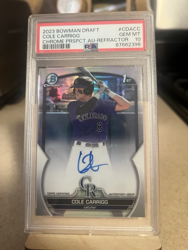 2023 Bowman Draft Cole Carrigg Refractor Auto /499 PSA 10