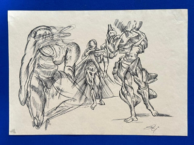 Salvador Dali (Handmade) Drawing on antique paper Signed and Sealed.