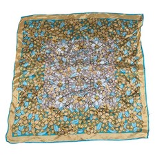 Vintage Floral Square Scarf Yellow Blue Gold Acetate Japan Spring Summer MCM