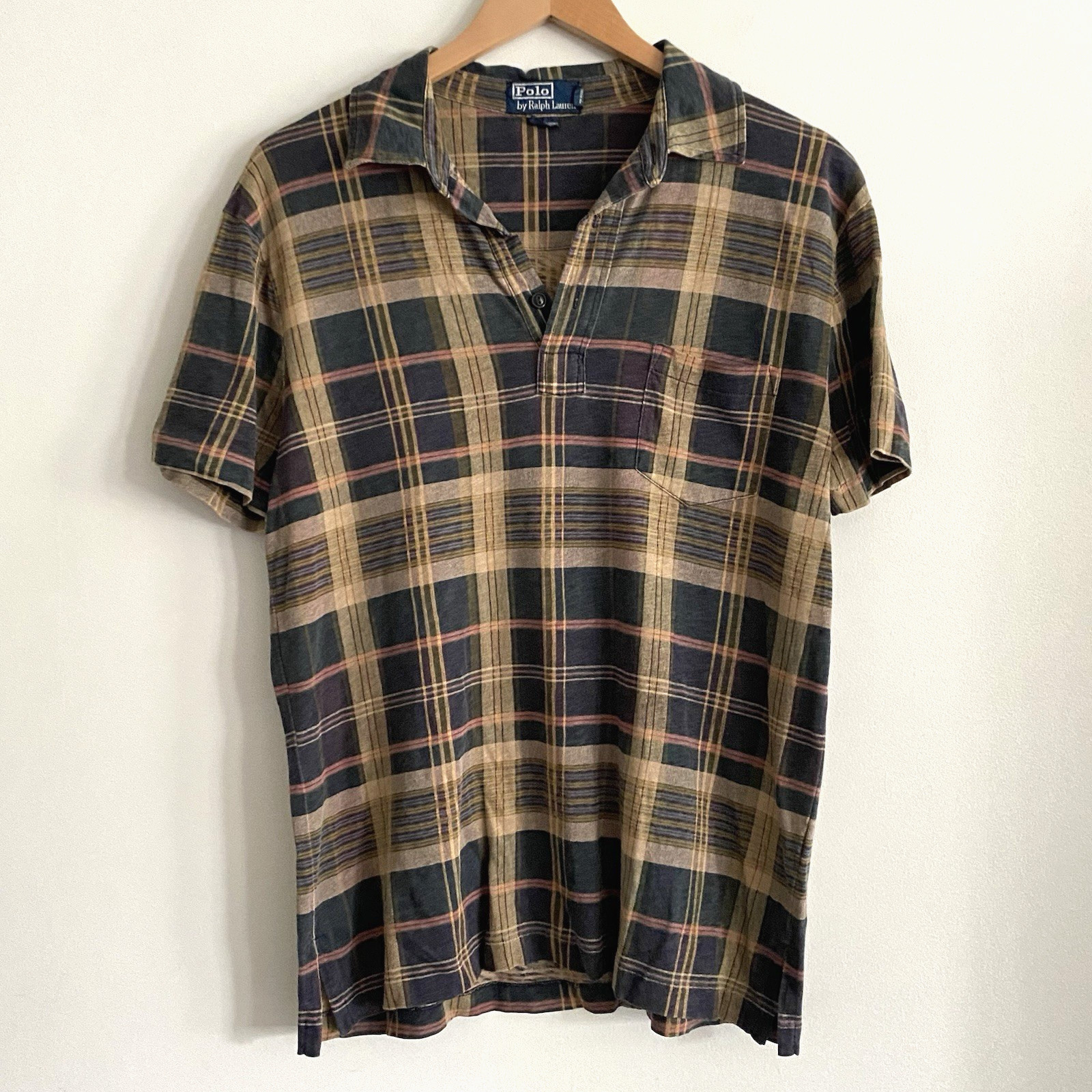 Vintage Polo by Ralph Lauren Fall Plaid Shirt Medium Button Stretchy Retro Rare