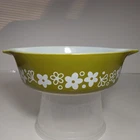 Vintage Pyrex 471 Casserole Dish Tab Handle Spring Blossom Green Crazy Daisy