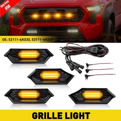 4x Smoked Grill Lights Amber White For 24 25 Toyota Tacoma TR D Sport / Off-Road