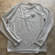 REALTREE Camo Shirt Men's XL Gray Thermal Waffle Knit Stretch Fitted Henley Tee