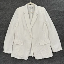 H By Halston Womens Linen Blend Blazer Size L White One Button Coastal Preppy