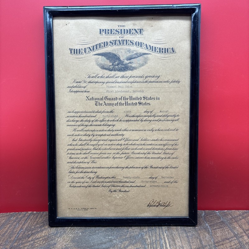 1948 President Appointment Document Richard P. Keirn First Lieutenant Infantry