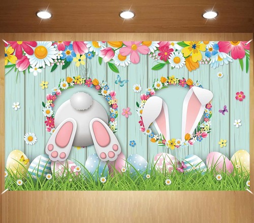 Easter Backdrop Bunny Egg Rabbit Backdrop Easter Photo Wall Decorations