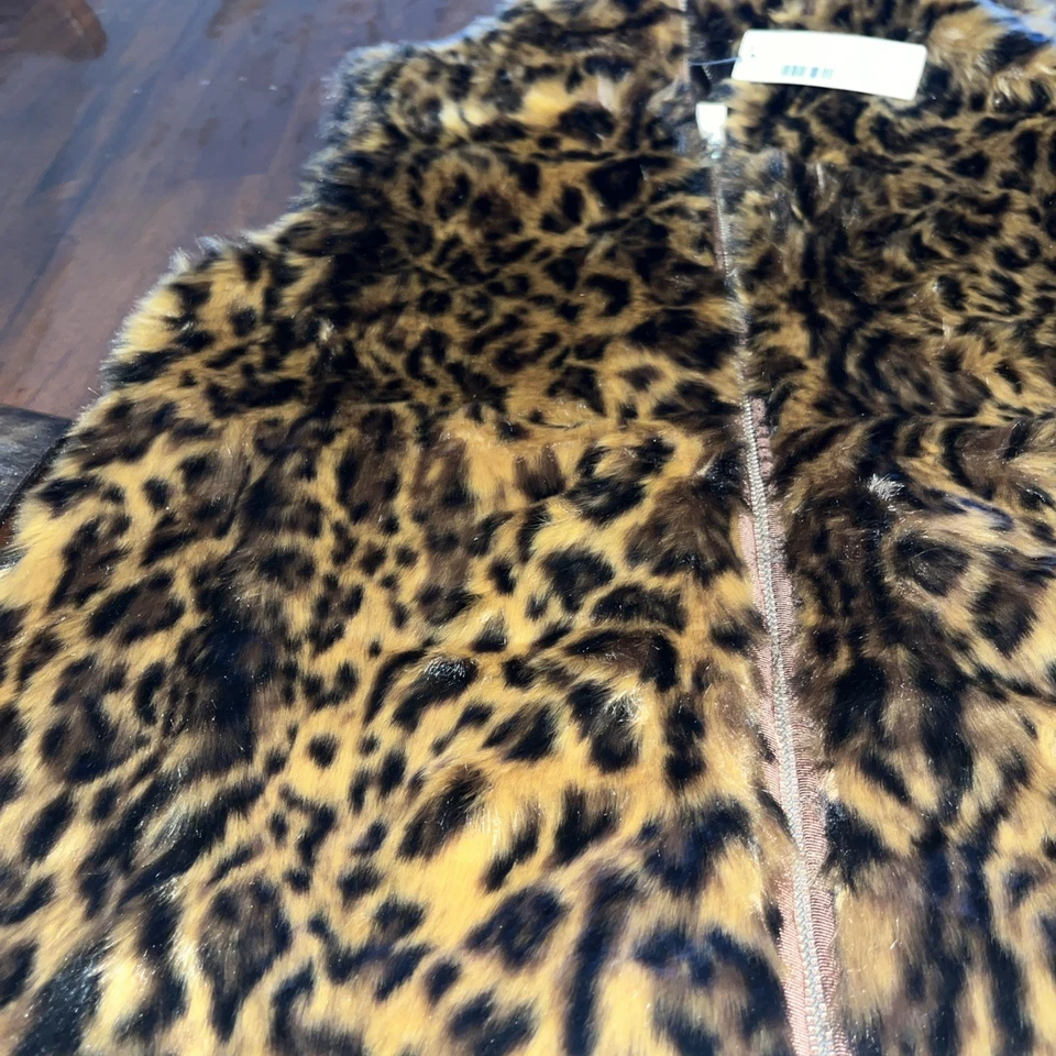Chaleco Boho J Crew XS Leopardo Negro Marrón Estampado Animal Piel Sintética Cremallera Completa Etiquetas Nuevas Foto 4 de 4