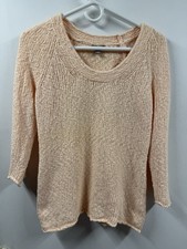 J. Jill Women's Sp Knit Crewneck Sweater Chunky Pink 3/4 Sleeve Cottegcore Warm