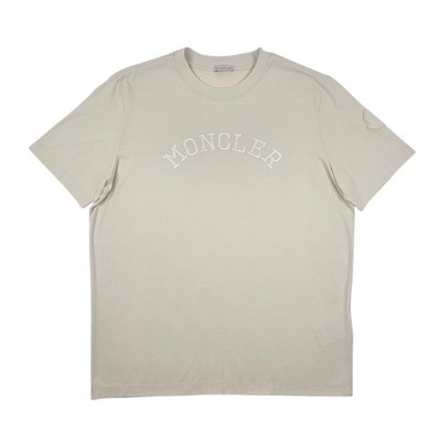 Moncler Herren T-Shirt Beige Logo bestickt SS Größe L