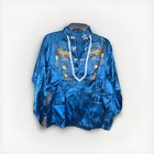 Vintage Asian Embroidered Dragon Silk Rayon 2 Piece Blue Pajama Set 1960s — photo 2