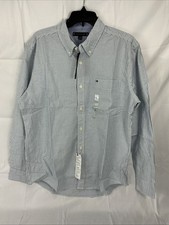 NWT Tommy Hilfiger Men  s Large Striped Blue  White Button Down Shirt