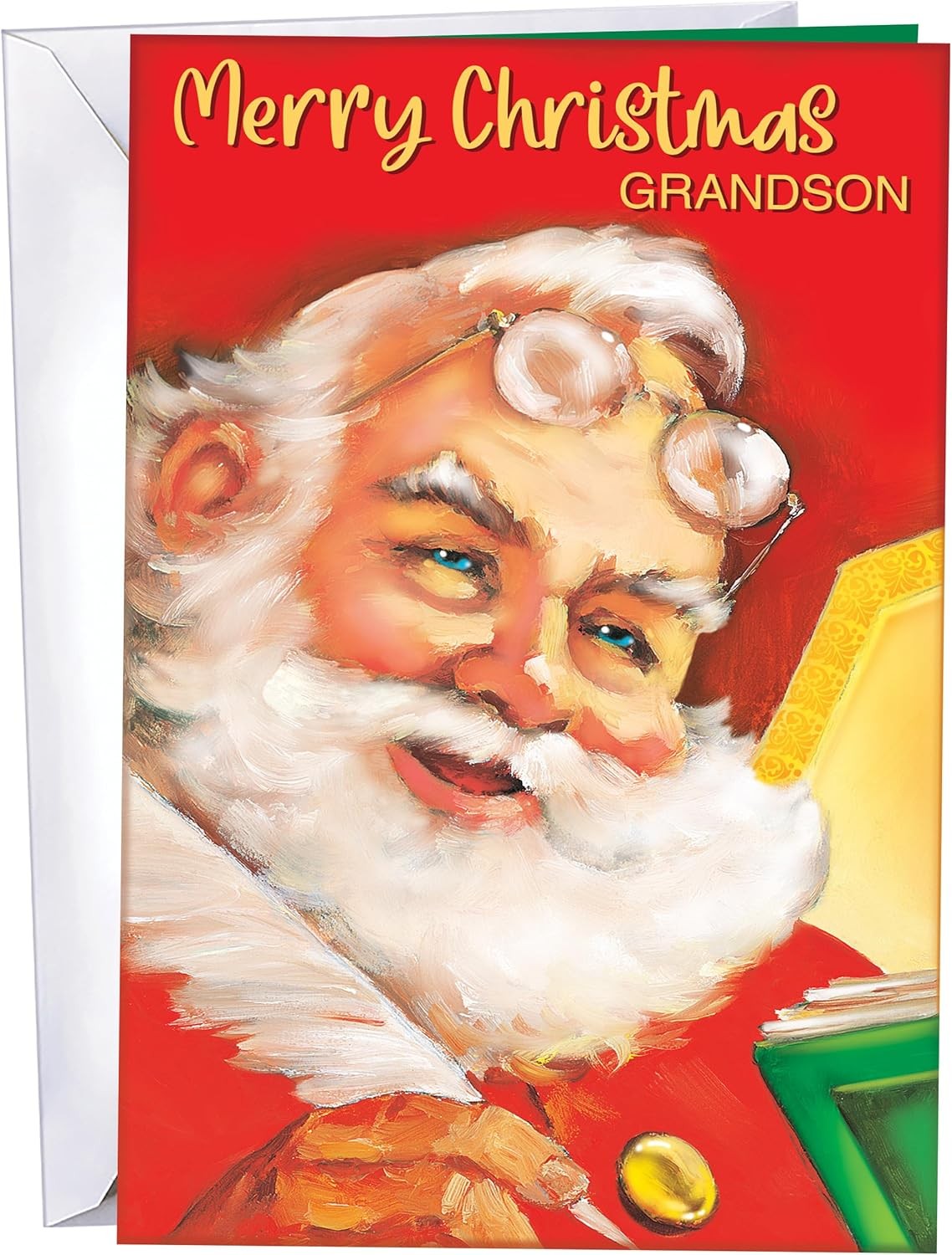 Affordable NEW Grandson Christmas Card - Large 10x7.75 Inch Folded Greeting