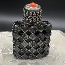 Antique Miniature French Perfume Flacon/Bottle Black Amethyst Art Deco Filagree