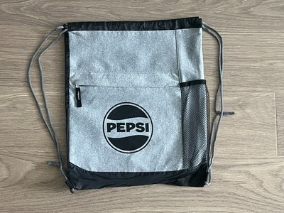 New PEPSI Logo Gray Black Drawstring Reusable Bag Tote Backpack NWOT Cinch Sack