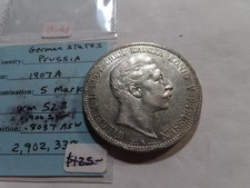G147 German Empire Prussia 1907-A Silver 5 Marks