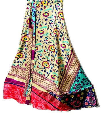 Incredible-art Vintage Silk Sari Magic Wrap Skirt Reversible Hippie Sarong - Image 1 of 4