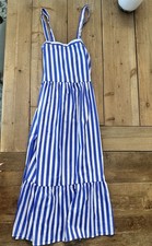 boohoo Blue White Striped Square Neck Strappy Midi Sundress - US 10