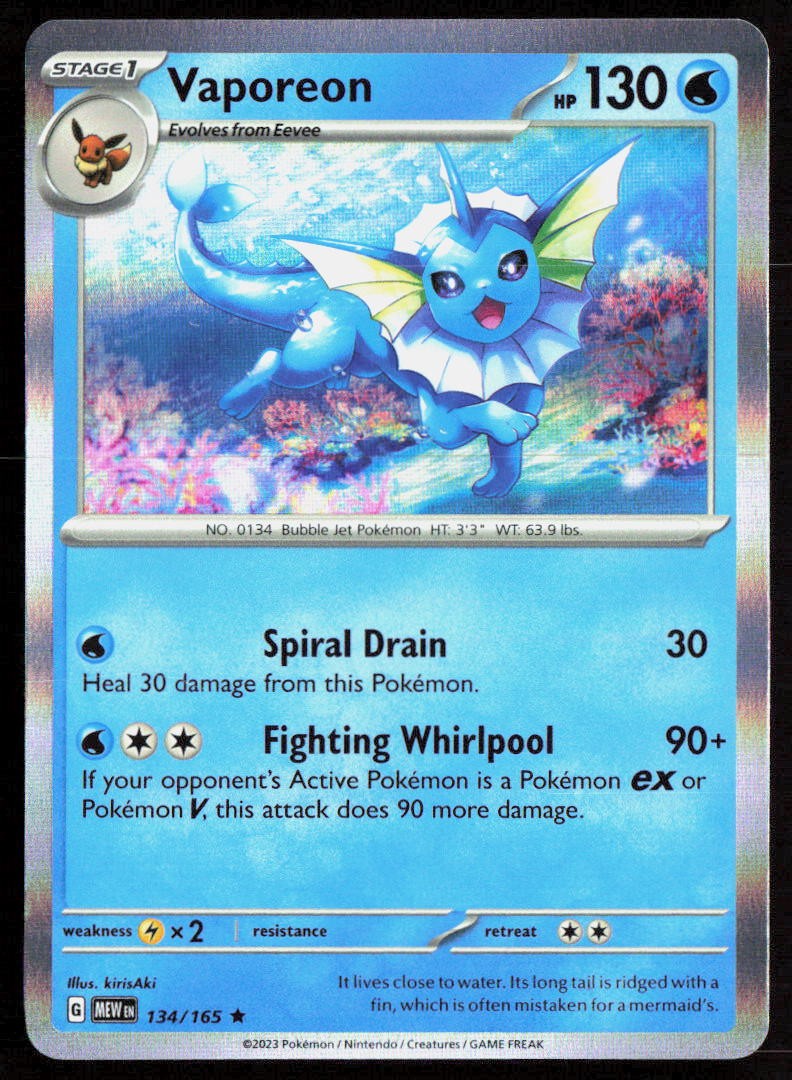 Pokemon Vaporeon Rare 134/165 SV: Scarlet & Violet 151 Holofoil NM