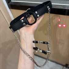 Metal Nipple Clamps with Open Mouth Gag BDSM Bondage Breast Clips Head Harness