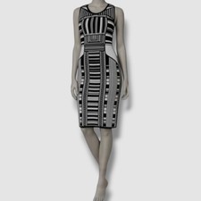 Bar Iii Womens Black White Geo-Knit Crew-Neck Bodycon Sweater Dress Size XS