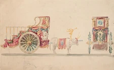 Magnificent Chariot Chariot Cattle Study Sketch Unknown Watercolor Undated