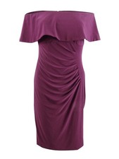 Xscape Women's Petite Off-The-Shoulder Sheath Dress (10P, Wine)