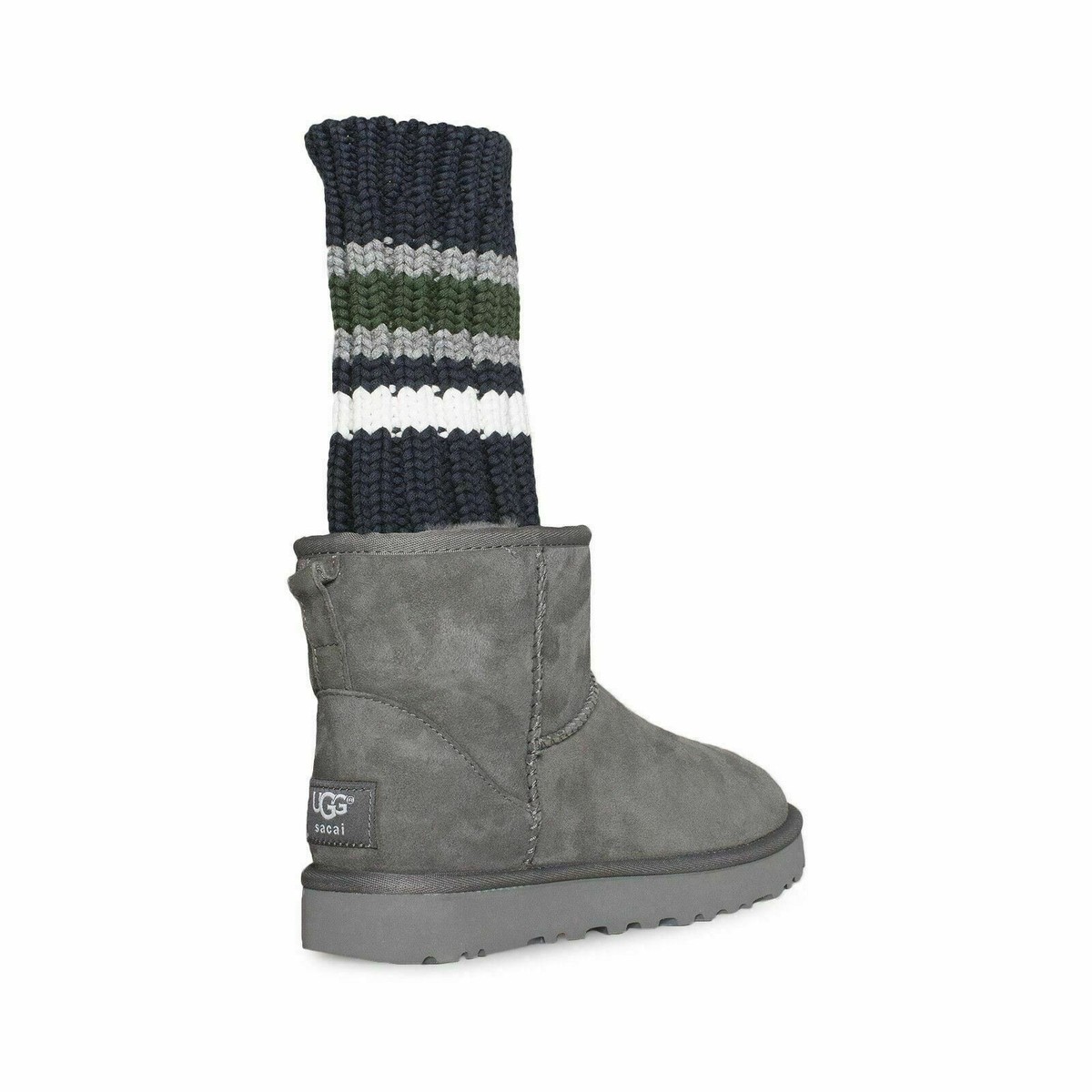 UGG SACAI KNIT CLASSIC MINI II GREY SUEDE SHEEPSKIN BOOTS SIZE US